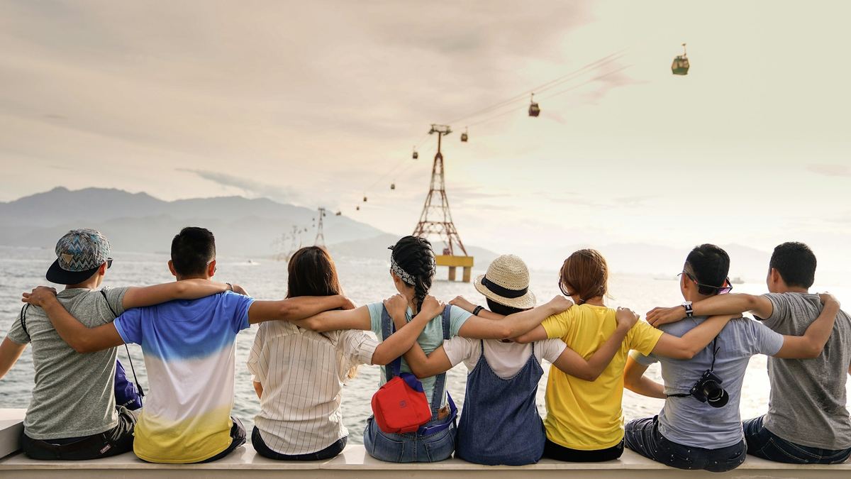A group of friends laughing together warmly